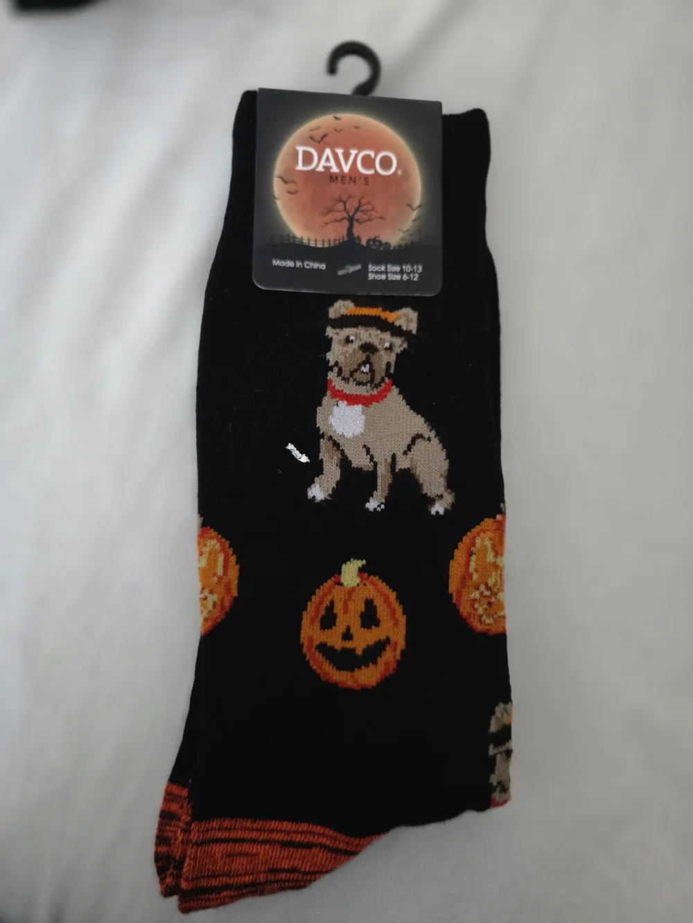 Davco Black Halloween Dog & Pumpkin Crew Socks